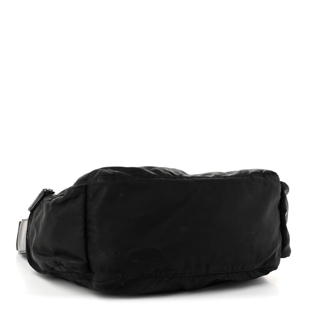 Re-Nylon Vela Saffiano Pocket Double Zip Shoulder Bag Black