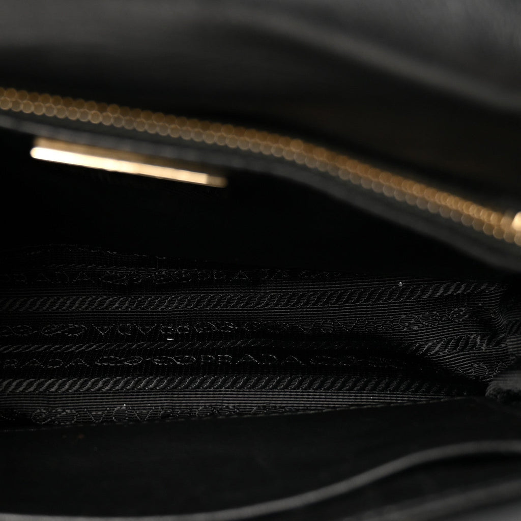 Nappa Re-Nylon Triangle Quilted Patchwork System Flap Shoulder Bag Black