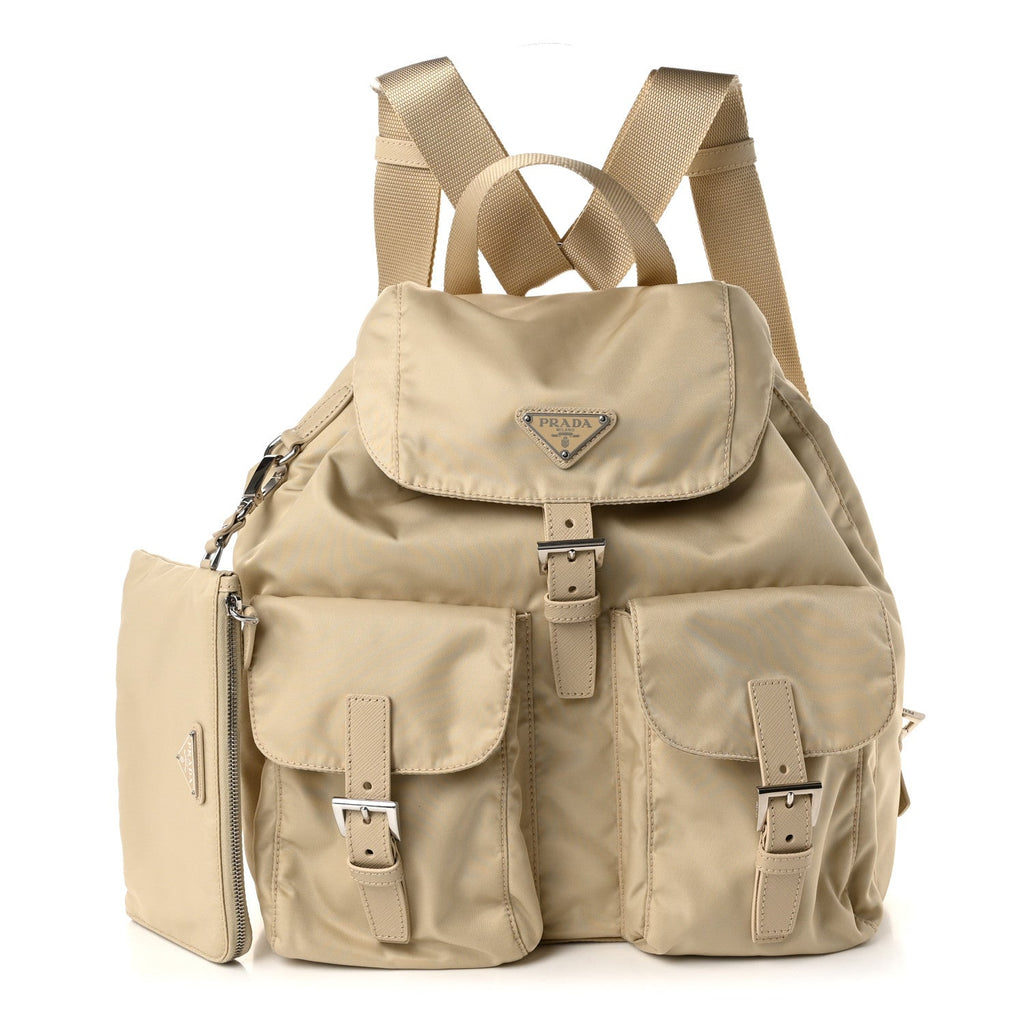 Nylon Vela Saffiano Medium Backpack Deserto