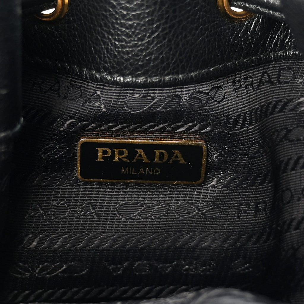 Glace Calfskin Embossed Secchiello Bucket Bag Black