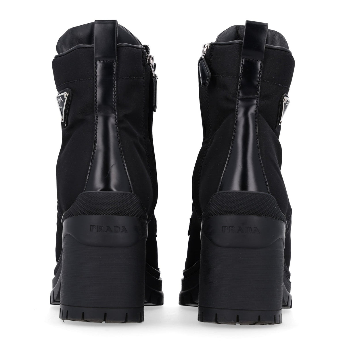 Spazzolato Re-Nylon Metal Triangle Logo Lace Up 55mm Ankle Boots 36 Black