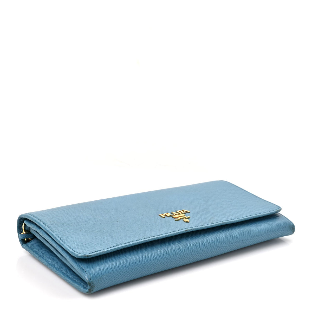Saffiano Metal Oro Chain Wallet Celeste
