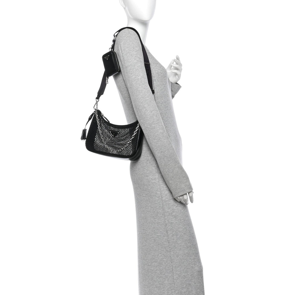 Mesh Brushed Calfskin Re-Edition 2005 Shoulder Bag Black