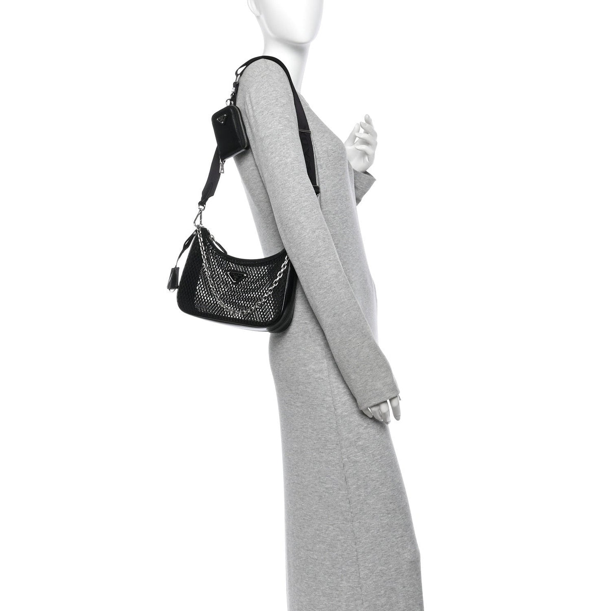 Mesh Brushed Calfskin Re-Edition 2005 Shoulder Bag Black