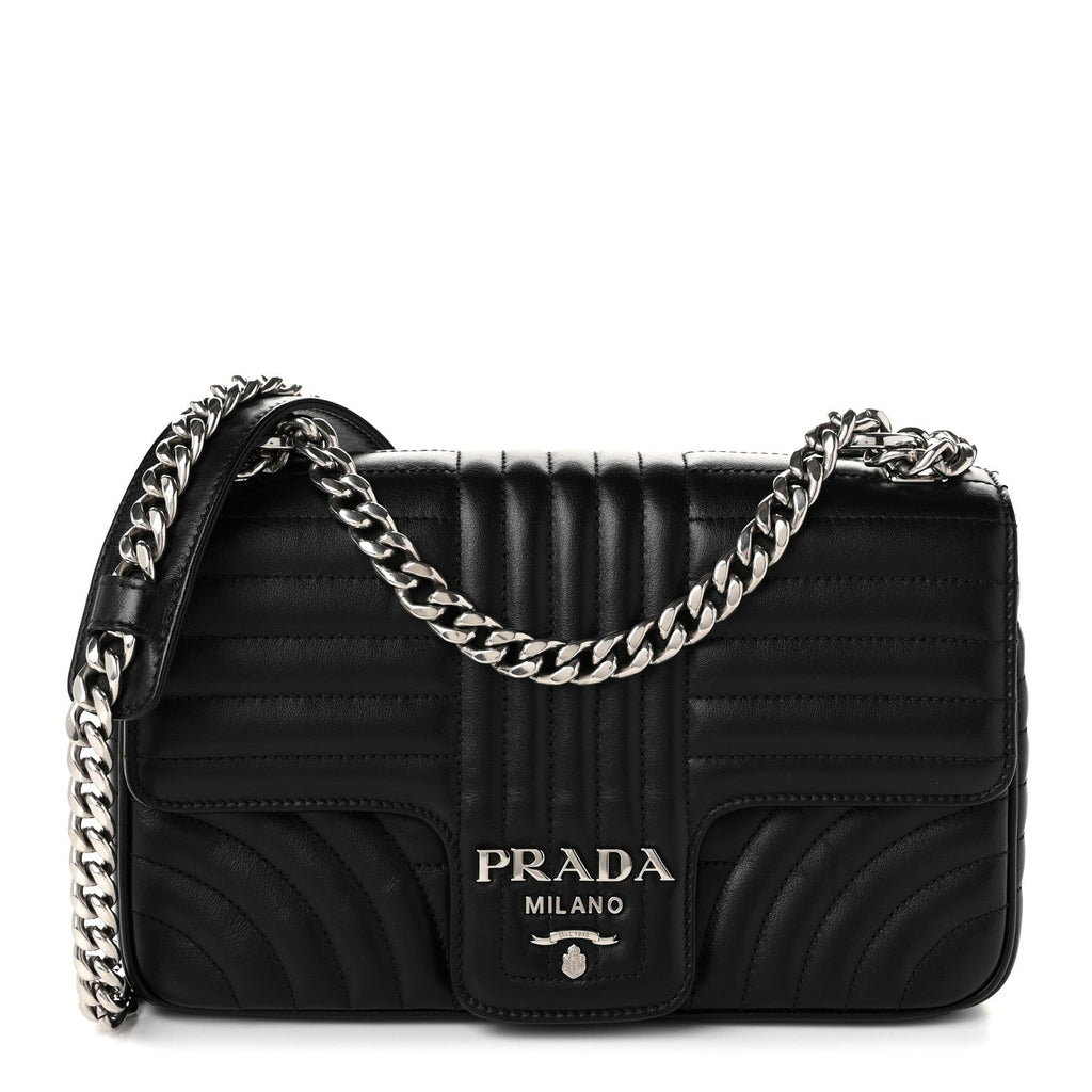 Soft Calfskin Impunture Diagramme Medium Chain Flap Shoulder Bag Black