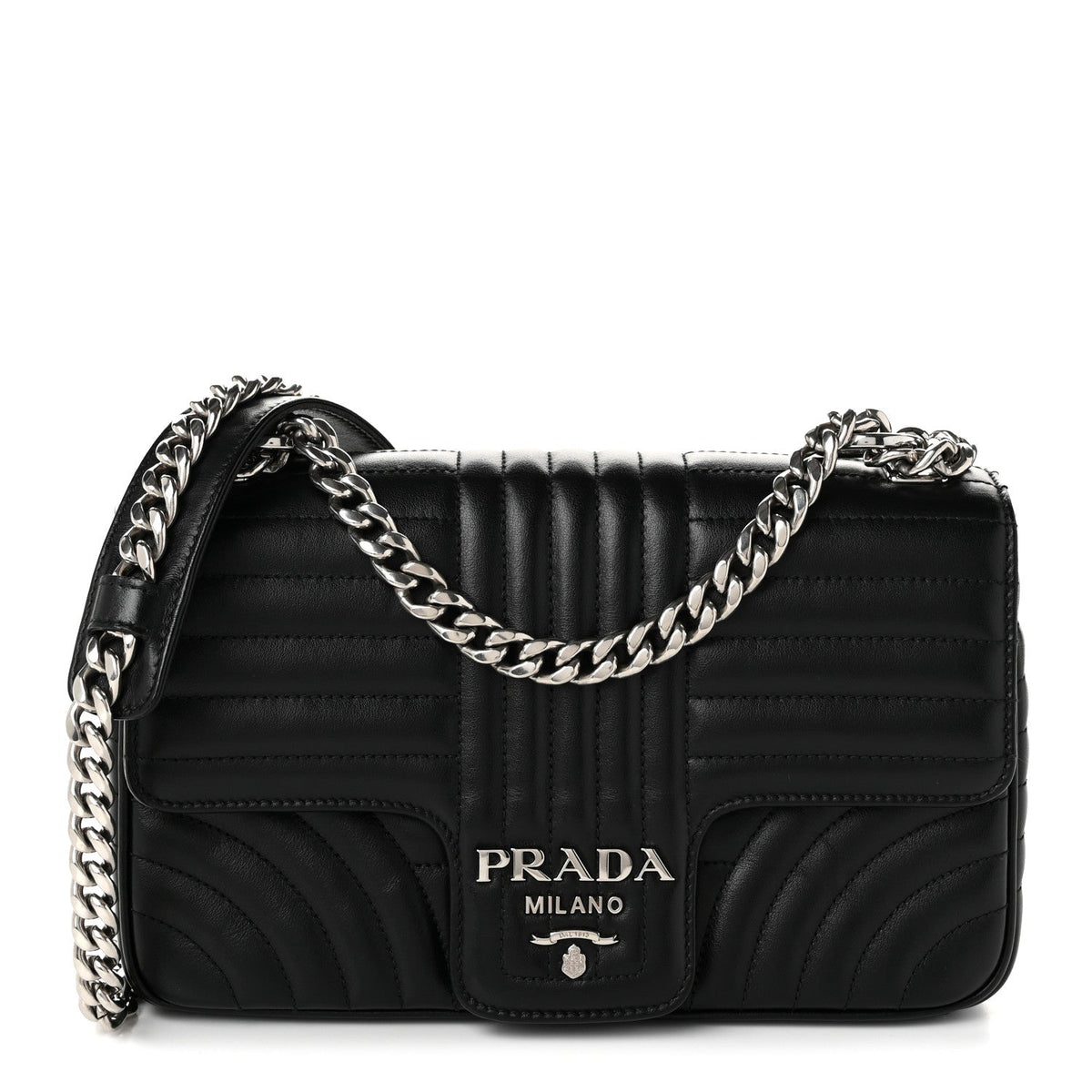 Soft Calfskin Impunture Diagramme Medium Chain Flap Shoulder Bag Black