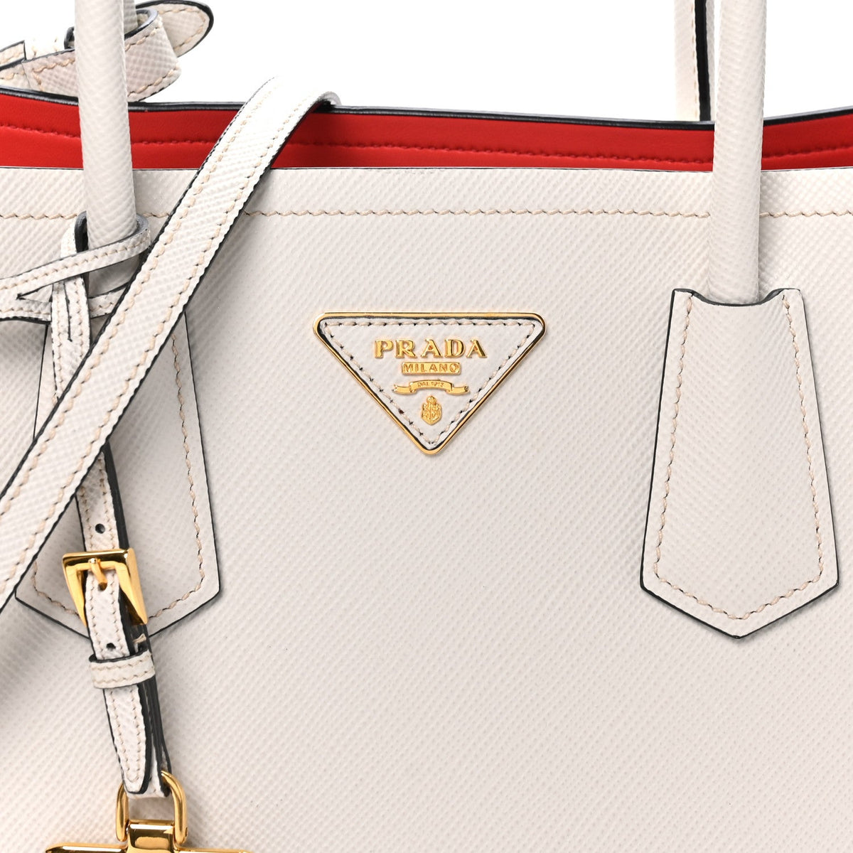 Saffiano Cuir Small Double Bag Talco Lacca