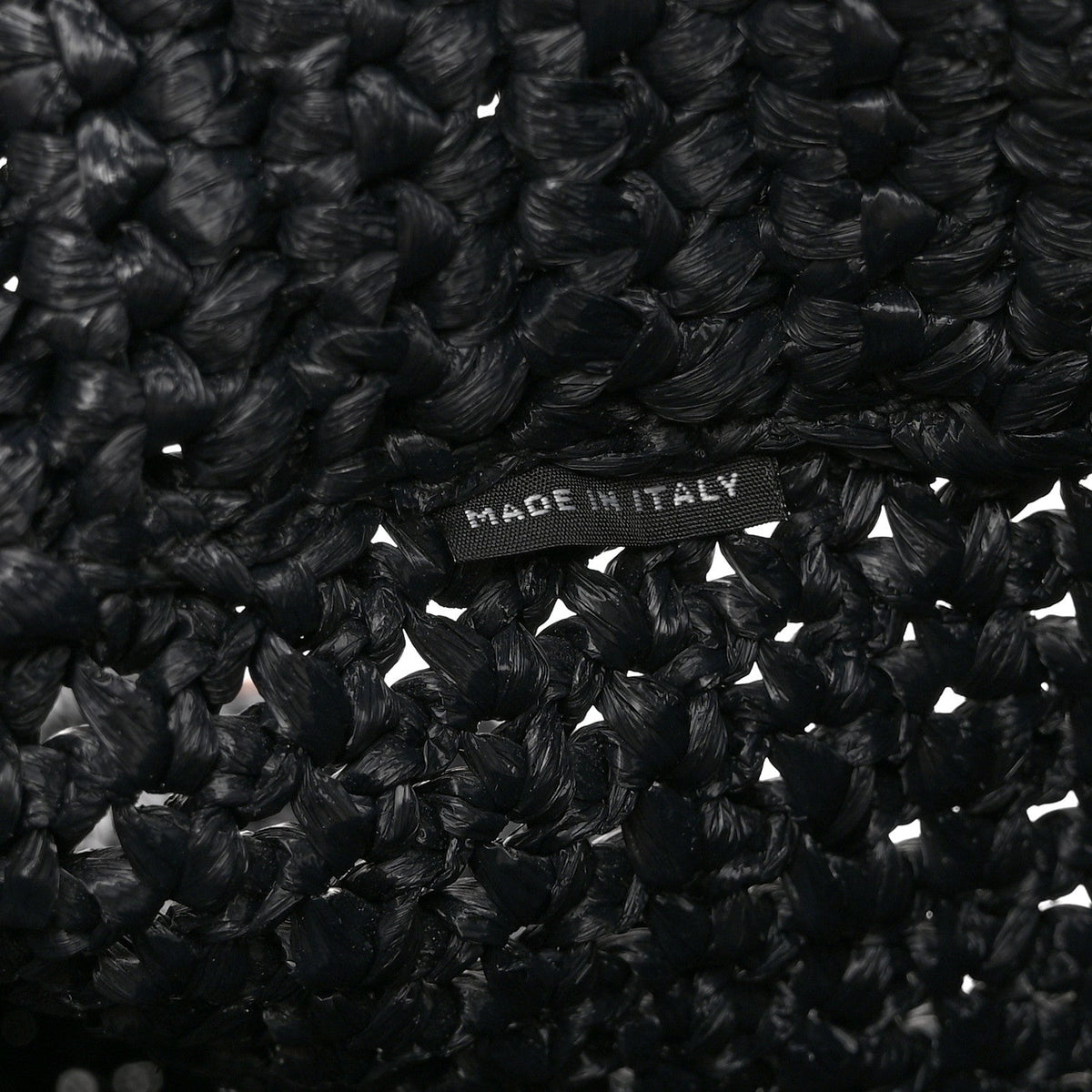 Yarn Raffia Effect Crochet Embroidered Small Logo Tote Black
