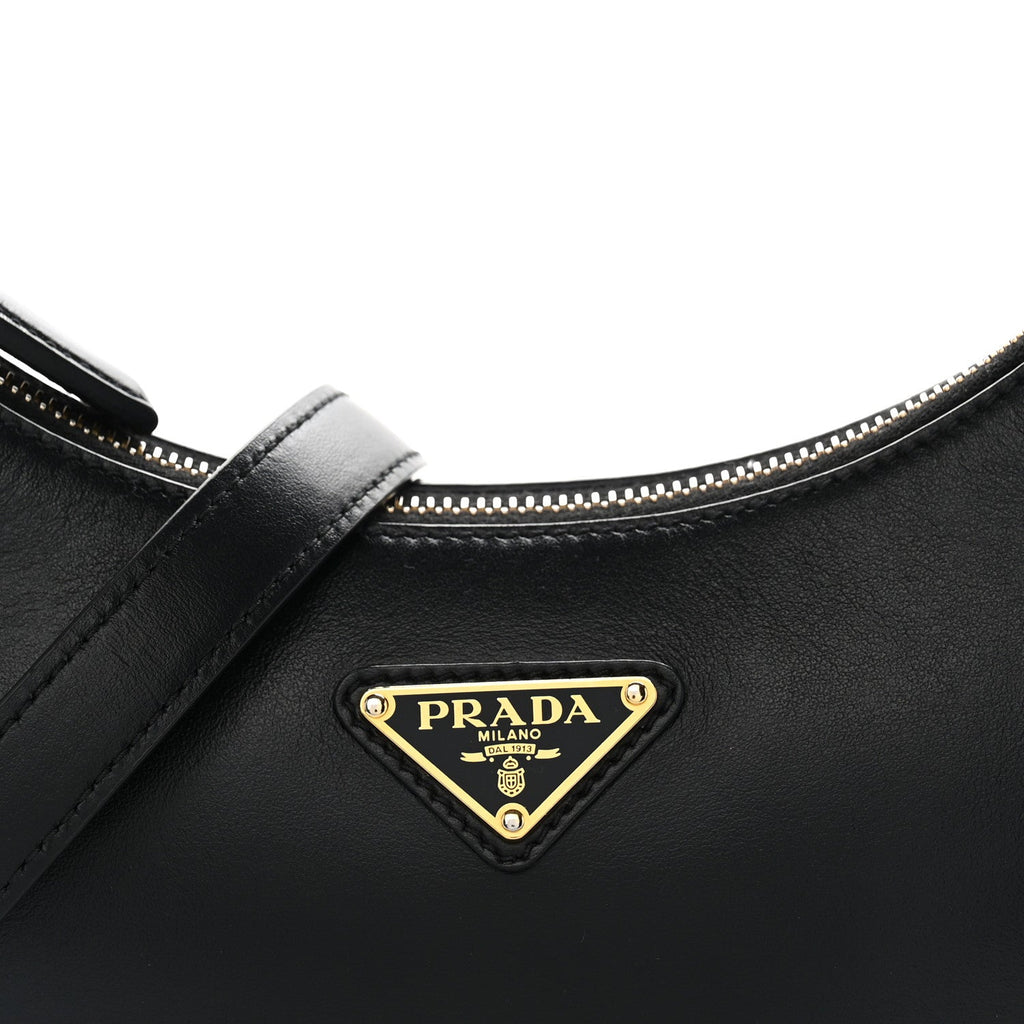 Soft Calfskin Arque Shoulder Bag Black
