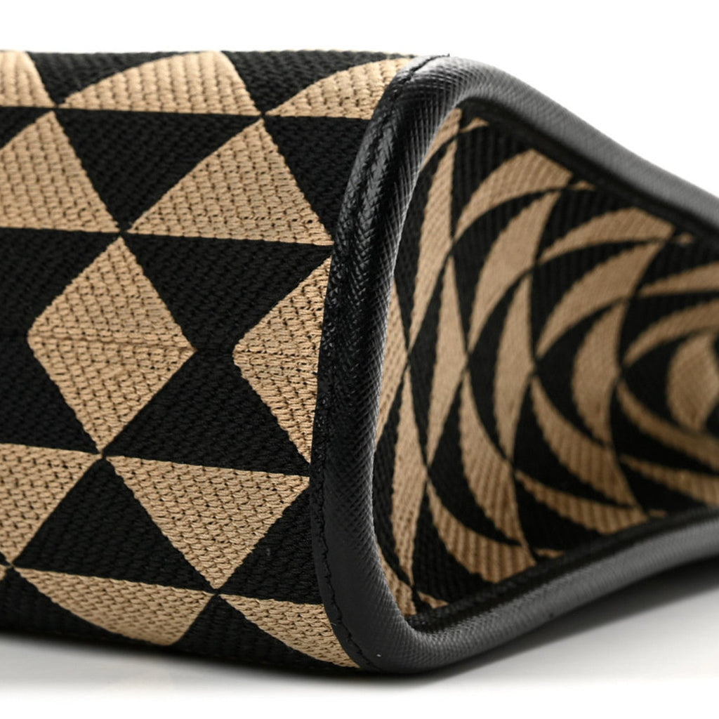 Jacquard Saffiano Triangolo Symbole Embroidered Small Tote Black Corda