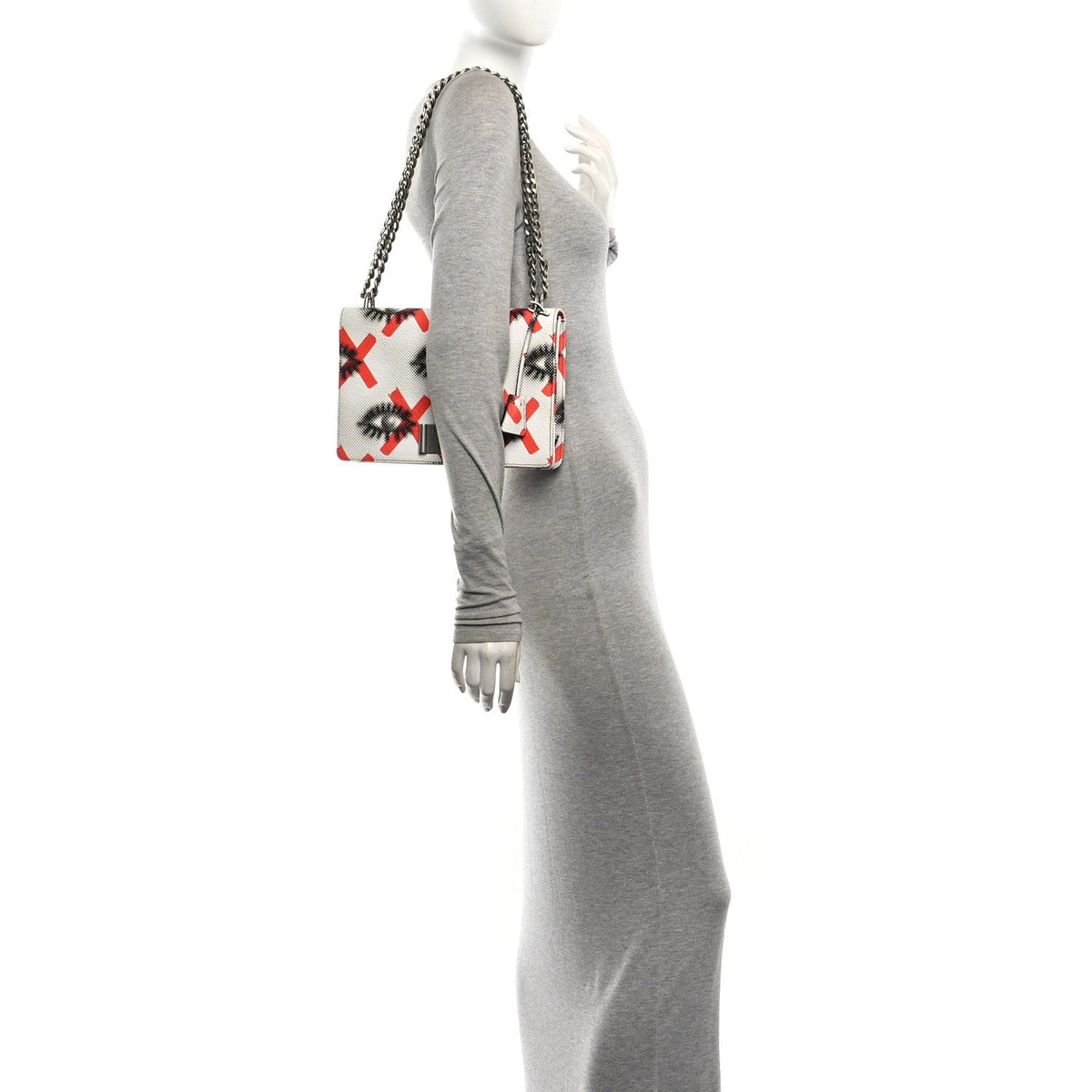 Vitello Daino Eye Inside Lock Flap Chain Shoulder Bag Bianco Arancio