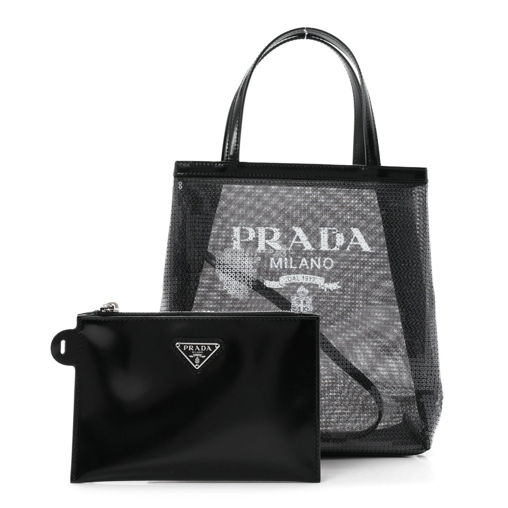 Sequin Rete Paillettes Small Tote Bag Black