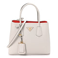 Saffiano Cuir Small Double Bag Talco Lacca