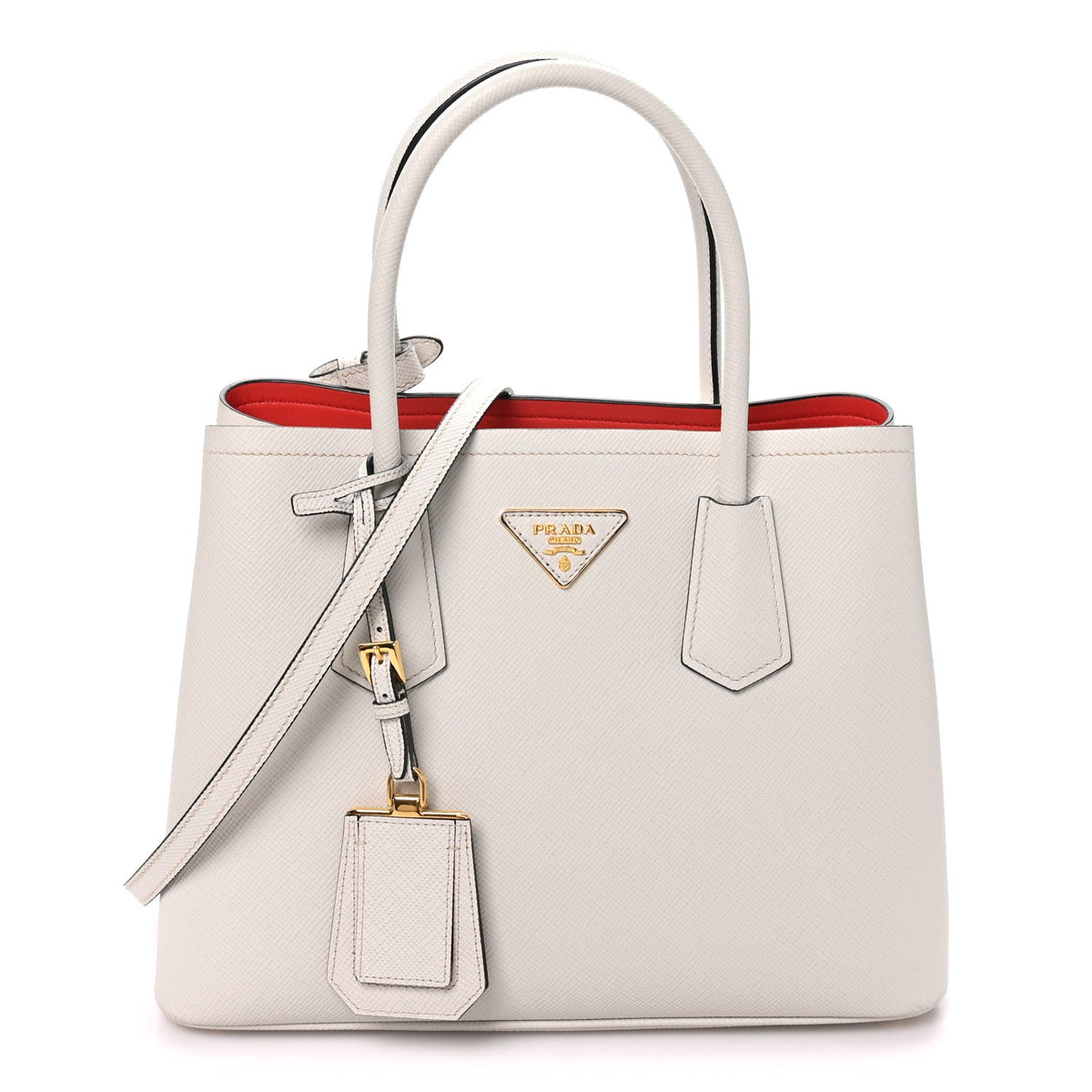 Saffiano Cuir Small Double Bag Talco Lacca