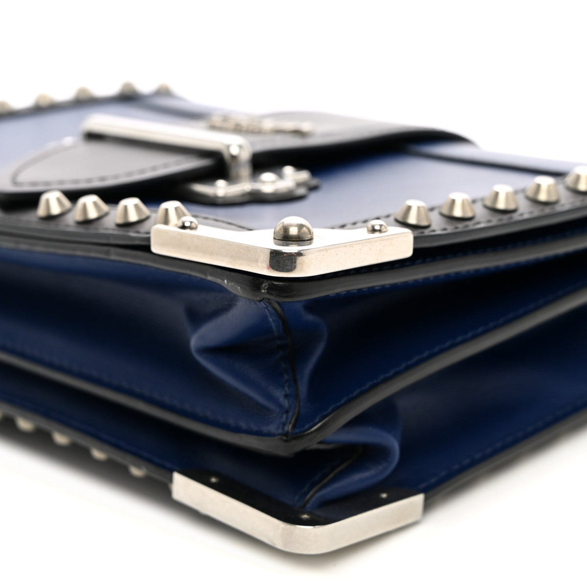 City Calf Saffiano Studded Cahier Bag Blue Black