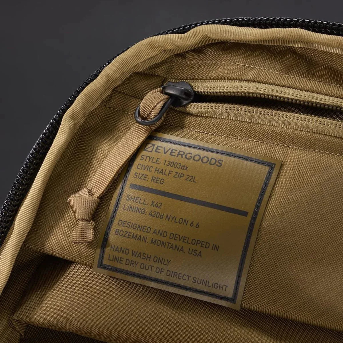 Evergoods Civic Half Zip 22L - X-Pac in Black and Coyote Brown