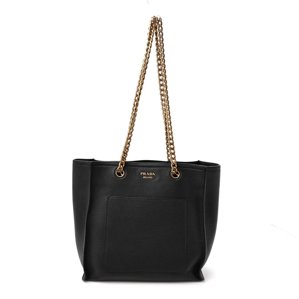 Vitello Daino Chain Shopping Tote Black