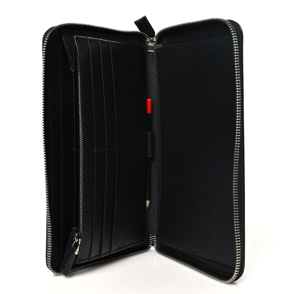 Saffiano Metal Large Zip Around Travel Wallet Black