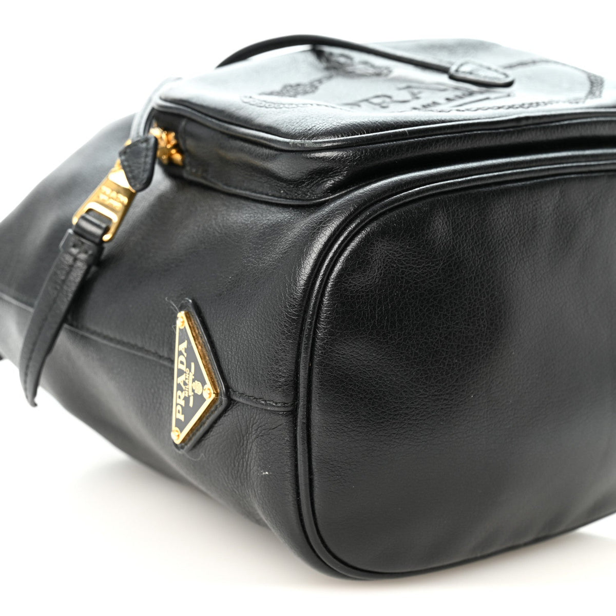 Glace Calfskin Embossed Secchiello Bucket Bag Black