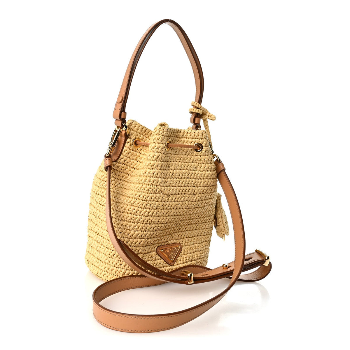 Yarn Raffia Effect Crochet Small Bucket Bag Naturale