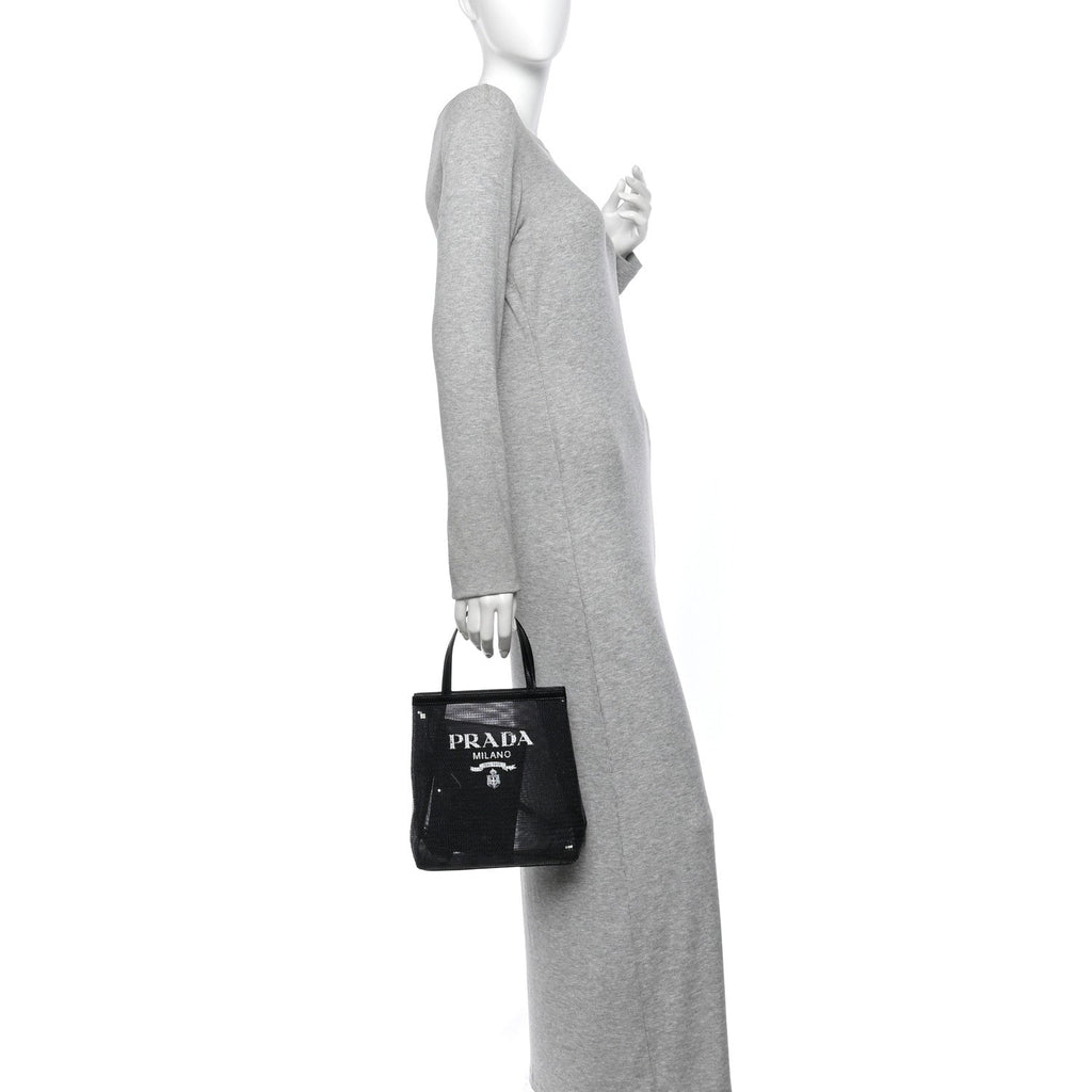 Sequin Rete Paillettes Small Tote Bag Black