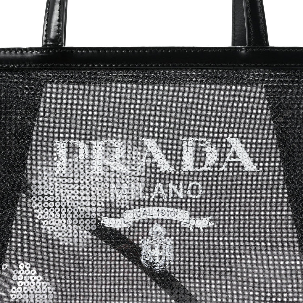 Sequin Rete Paillettes Small Tote Bag Black