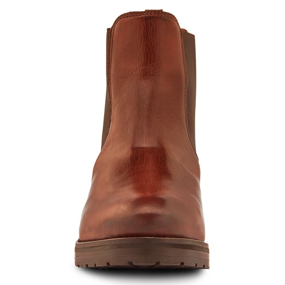 Frye Women's Melissa Double Sole Chelsea in Cognac/Vintage Pull Up Leather