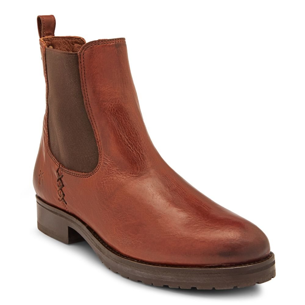 Frye Women's Melissa Double Sole Chelsea in Cognac/Vintage Pull Up Leather