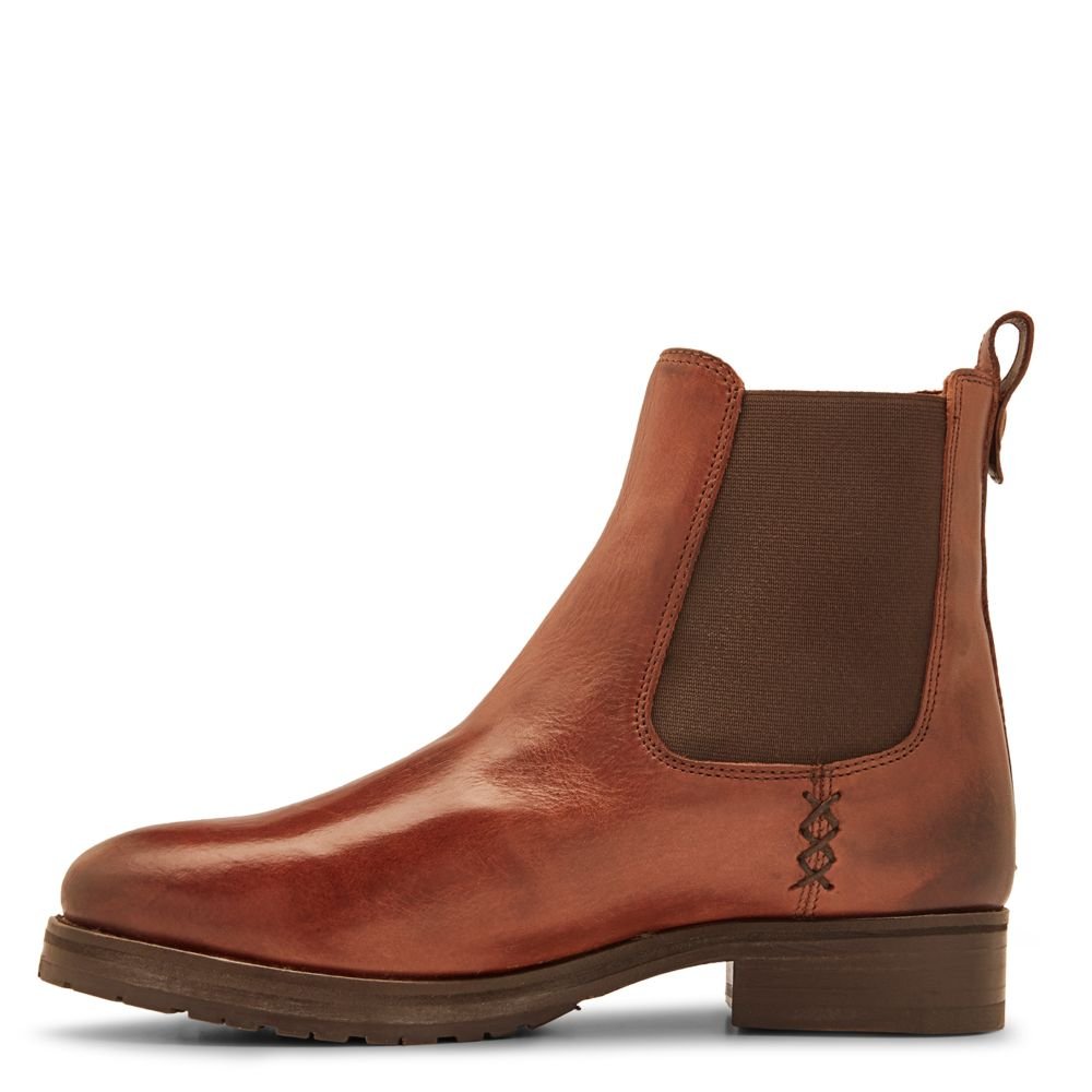 Frye Women's Melissa Double Sole Chelsea in Cognac/Vintage Pull Up Leather
