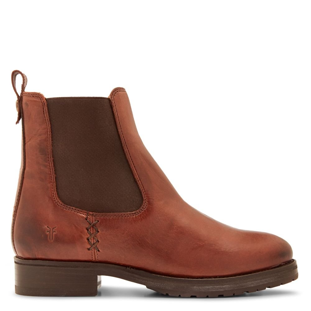 Frye Women's Melissa Double Sole Chelsea in Cognac/Vintage Pull Up Leather