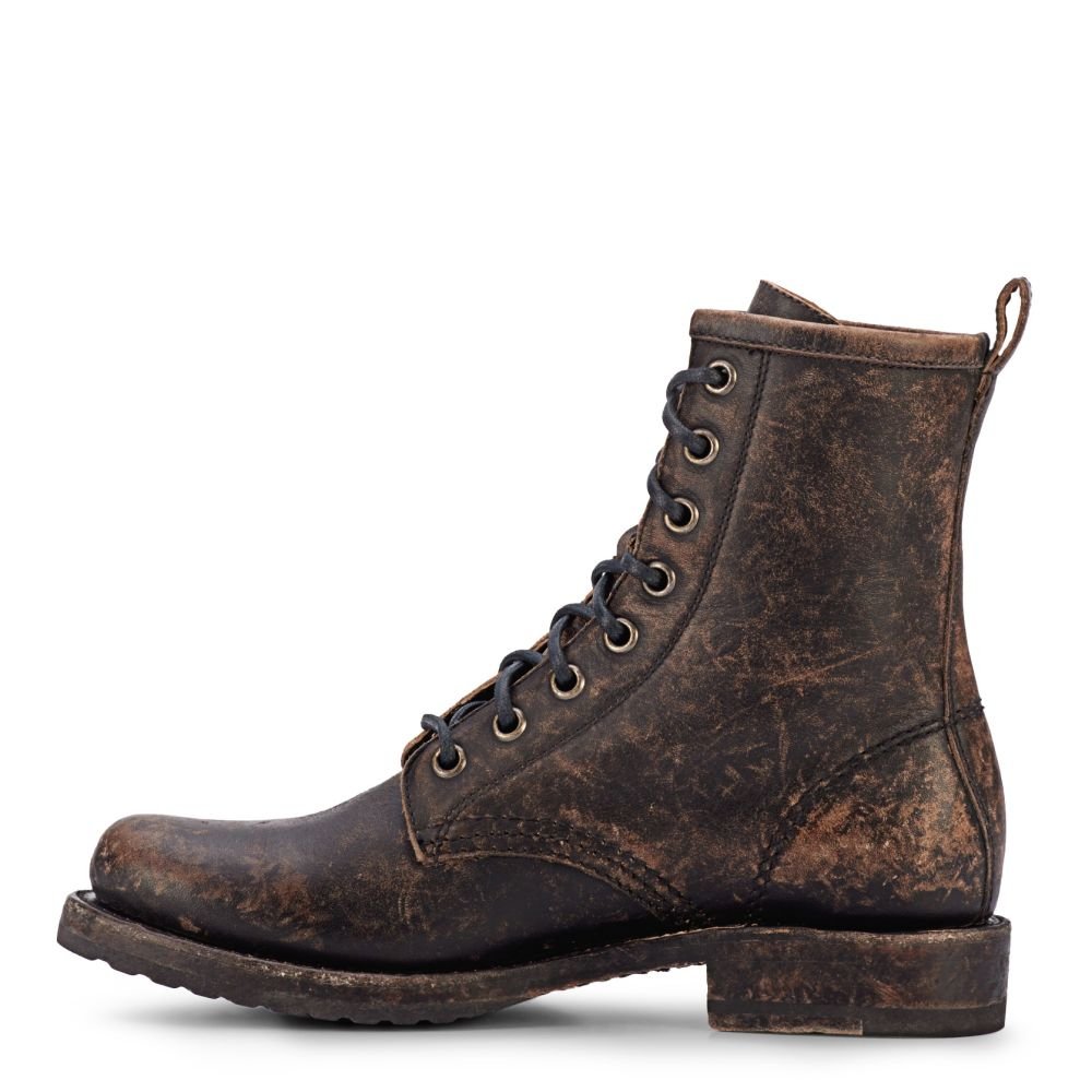 Frye Women's Veronica Combat in Black/Brush Off Full Grain