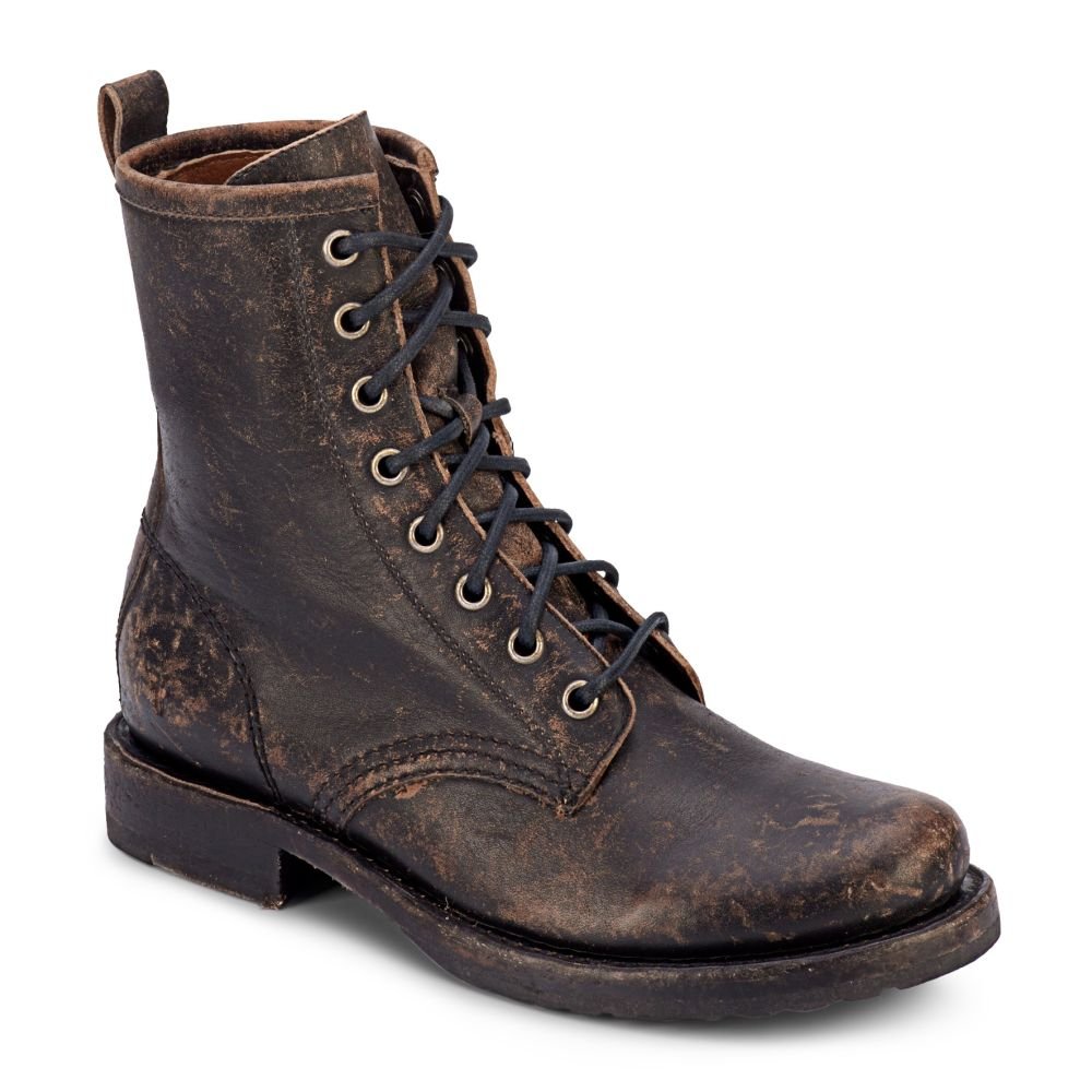 Frye Women's Veronica Combat in Black/Brush Off Full Grain