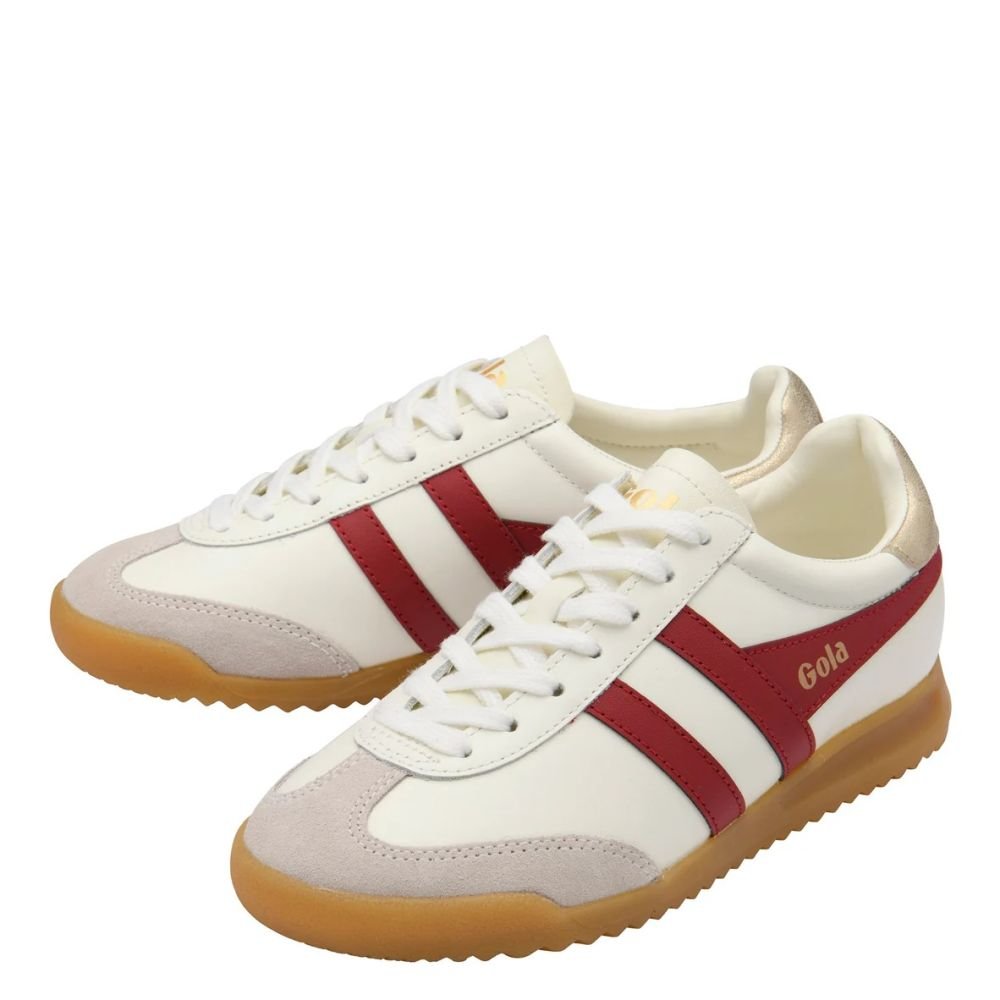 Gola Classics Women's Torpedo Leather in Off White/Deep Red/Gold