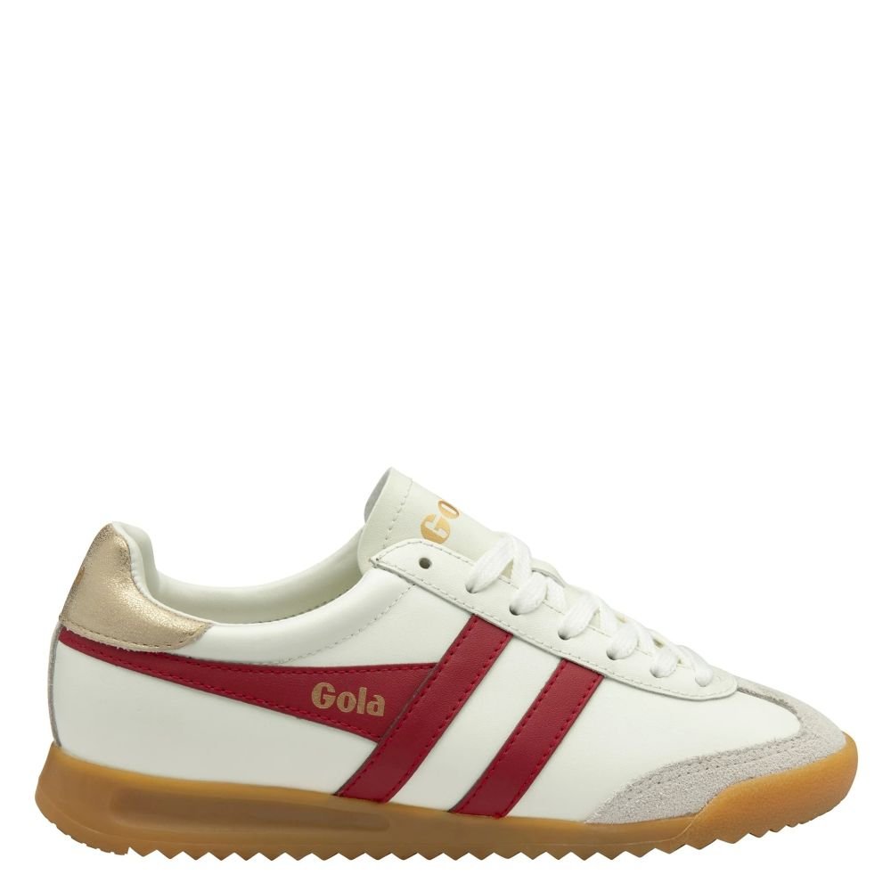 Gola Classics Women's Torpedo Leather in Off White/Deep Red/Gold