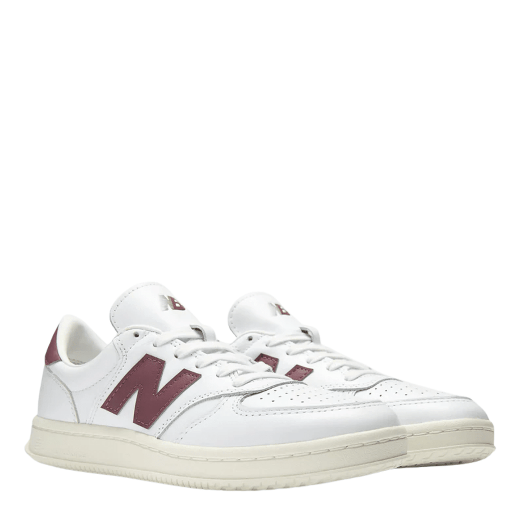 New Balance Men's T500 in White with Cherry Leather