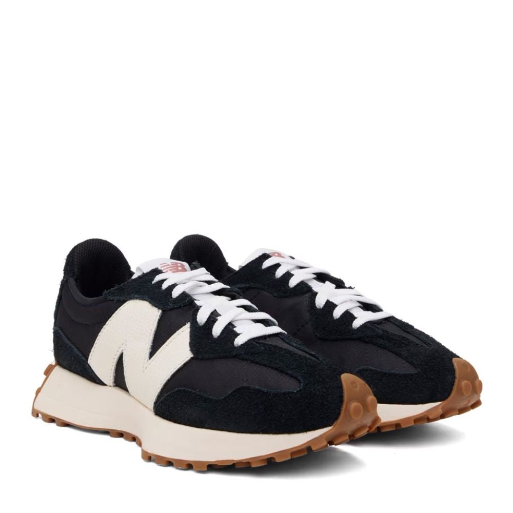 New Balance Women's 327 in Black with White and Mineral Red