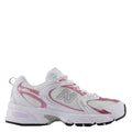 New Balance Women's 530 in White with Pink Sugar and Silver Metallic