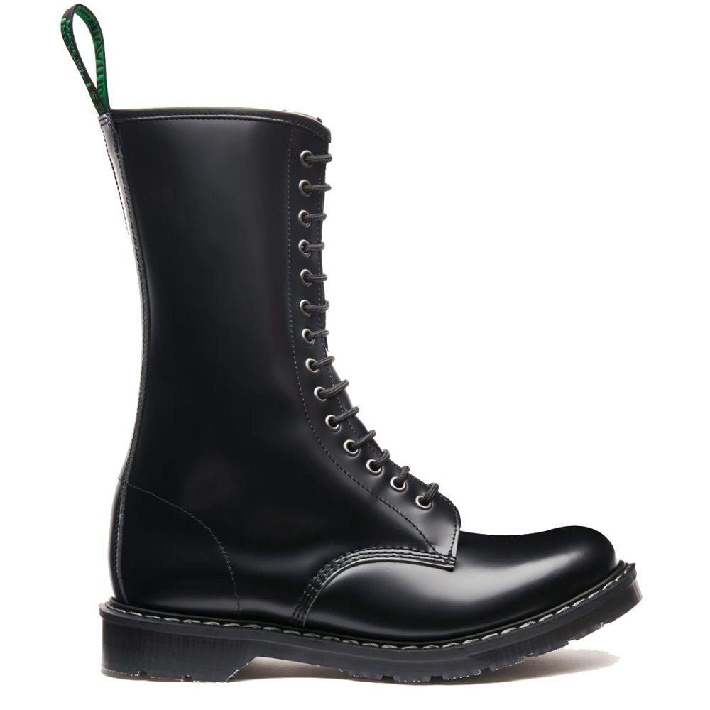 Solovair 14 Eye Zip Derby Boot in Black Hi-Shine