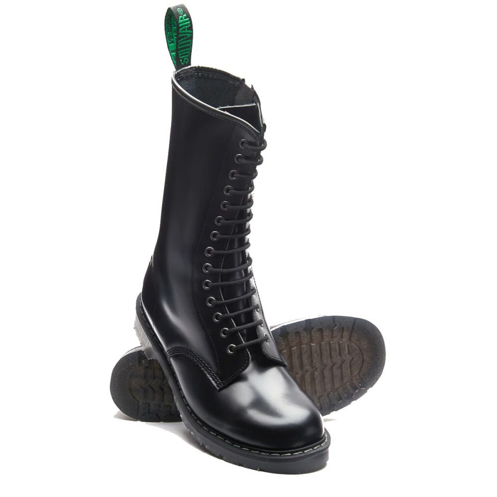 Solovair 14 Eye Zip Derby Boot in Black Hi-Shine