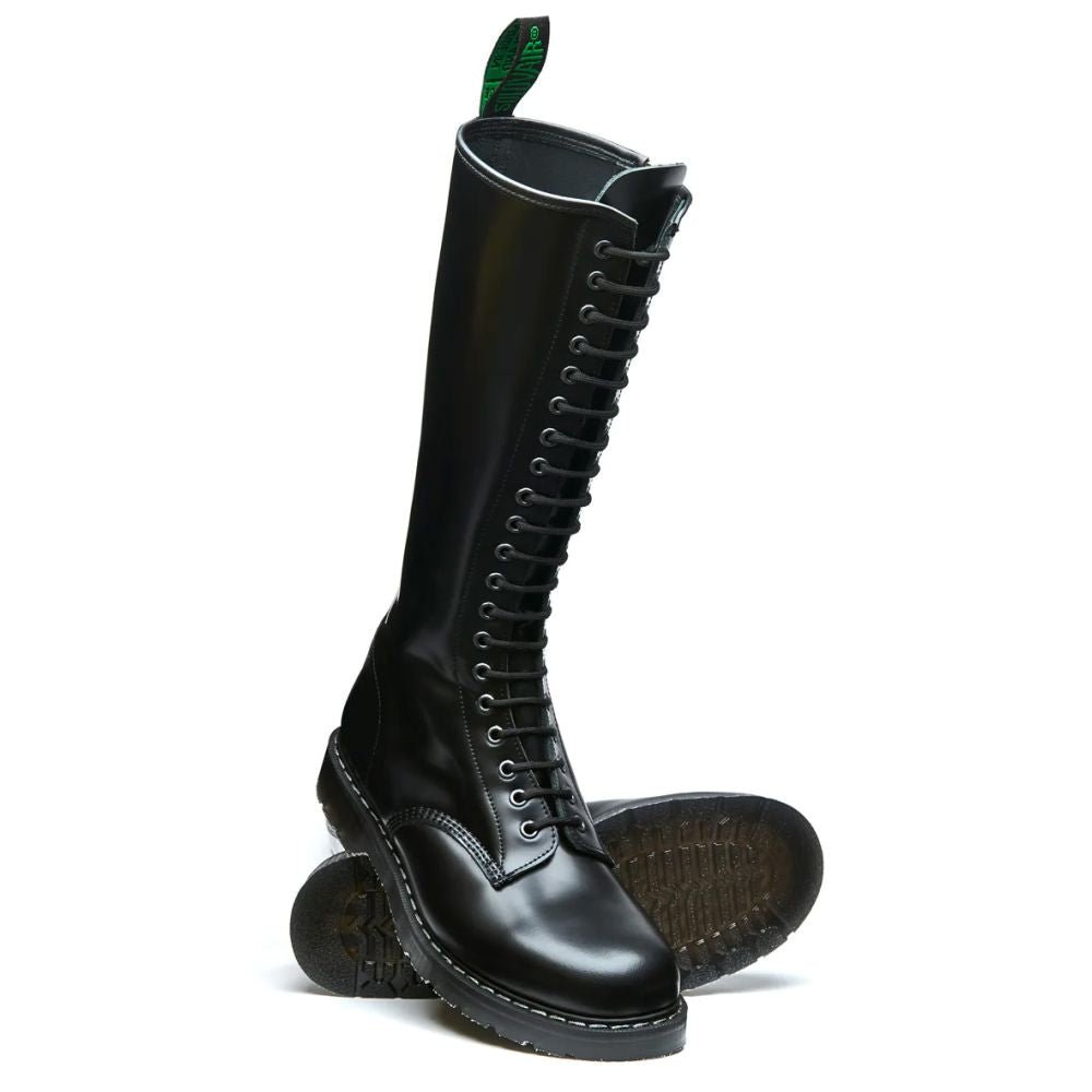 Solovair 20 Eye Zip Derby Boot in Black Hi-Shine