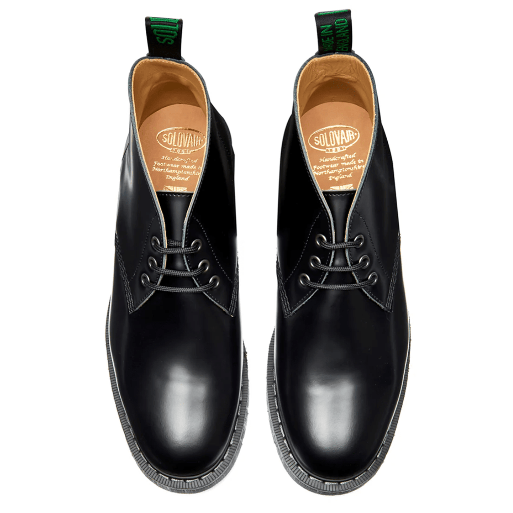 Solovair 3 Eye Chukka Boot in Black Hi-Shine