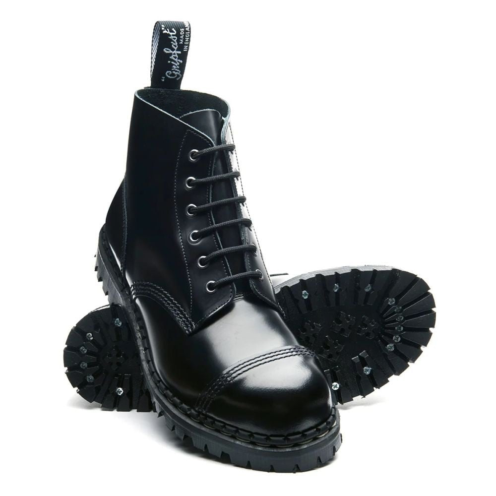Solovair 6 Eye Steel Toe Capped Derby Boot in Black Hi-Shine
