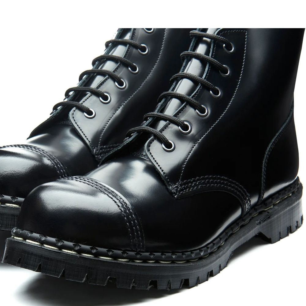 Solovair 6 Eye Steel Toe Capped Derby Boot in Black Hi-Shine