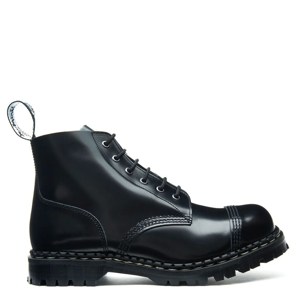Solovair 6 Eye Steel Toe Capped Derby Boot in Black Hi-Shine