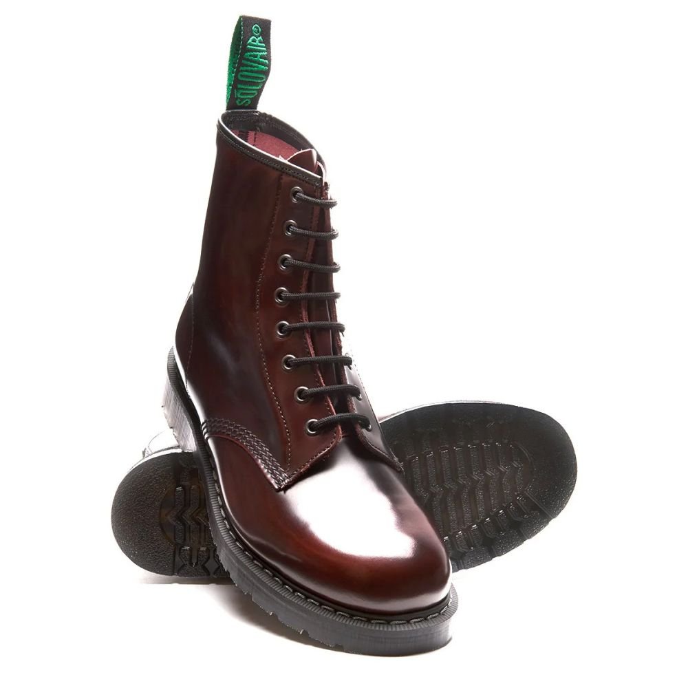 Solovair 8 Eye Derby Boot in Burgundy Rub-Off