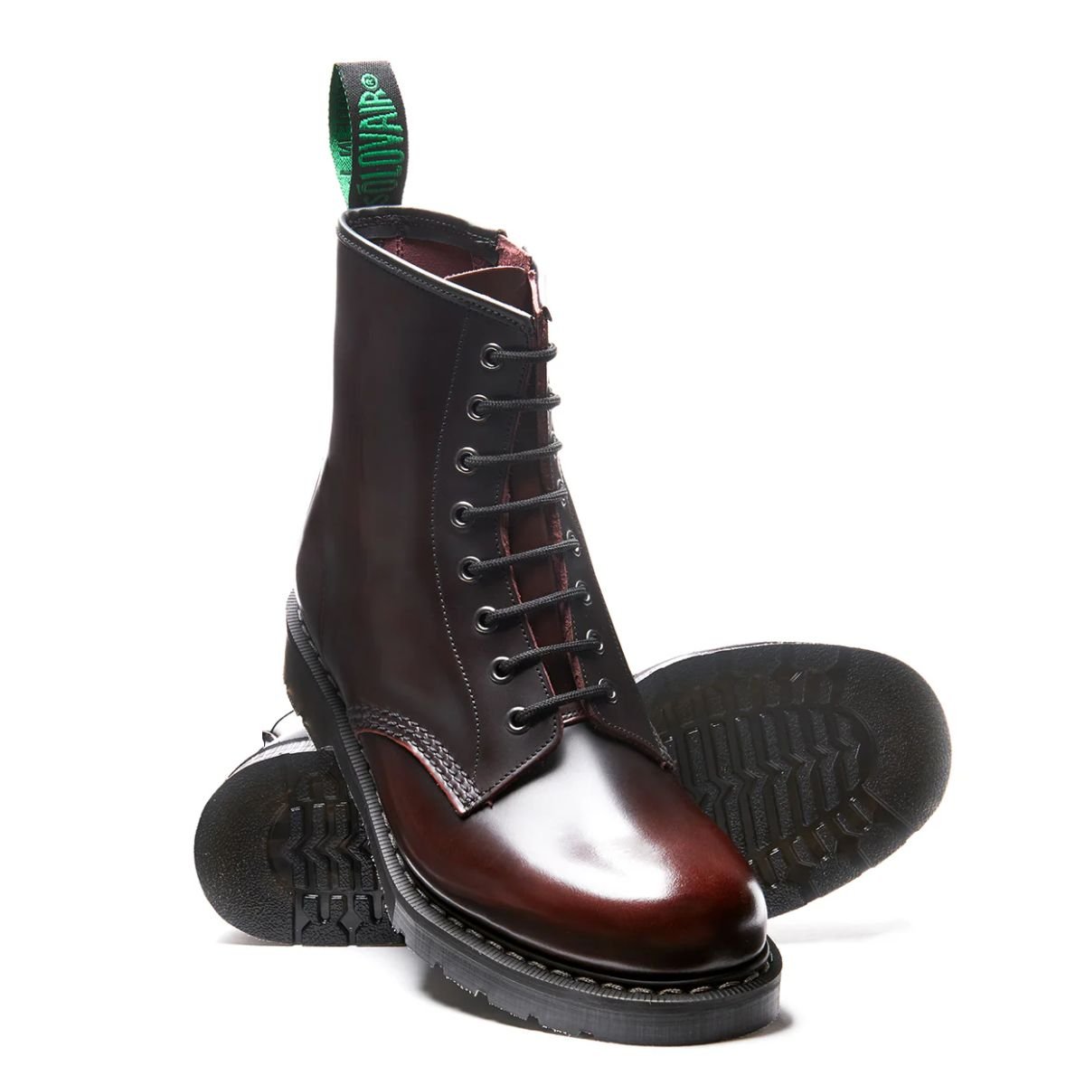 Solovair 8 Eye Zip Derby Boot in Burgundy Rub-Off