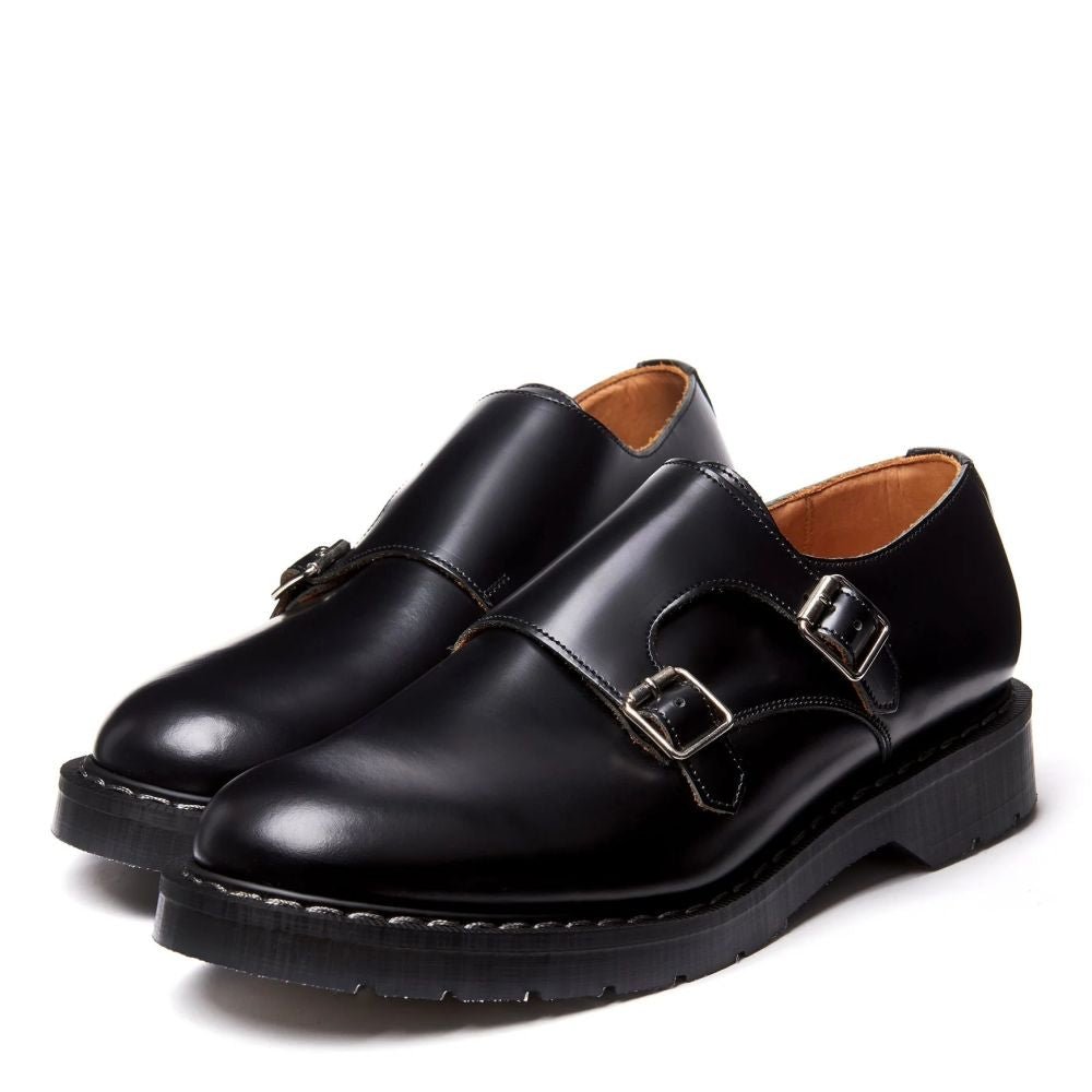 Solovair Double Buckle Monk in Black Hi-Shine