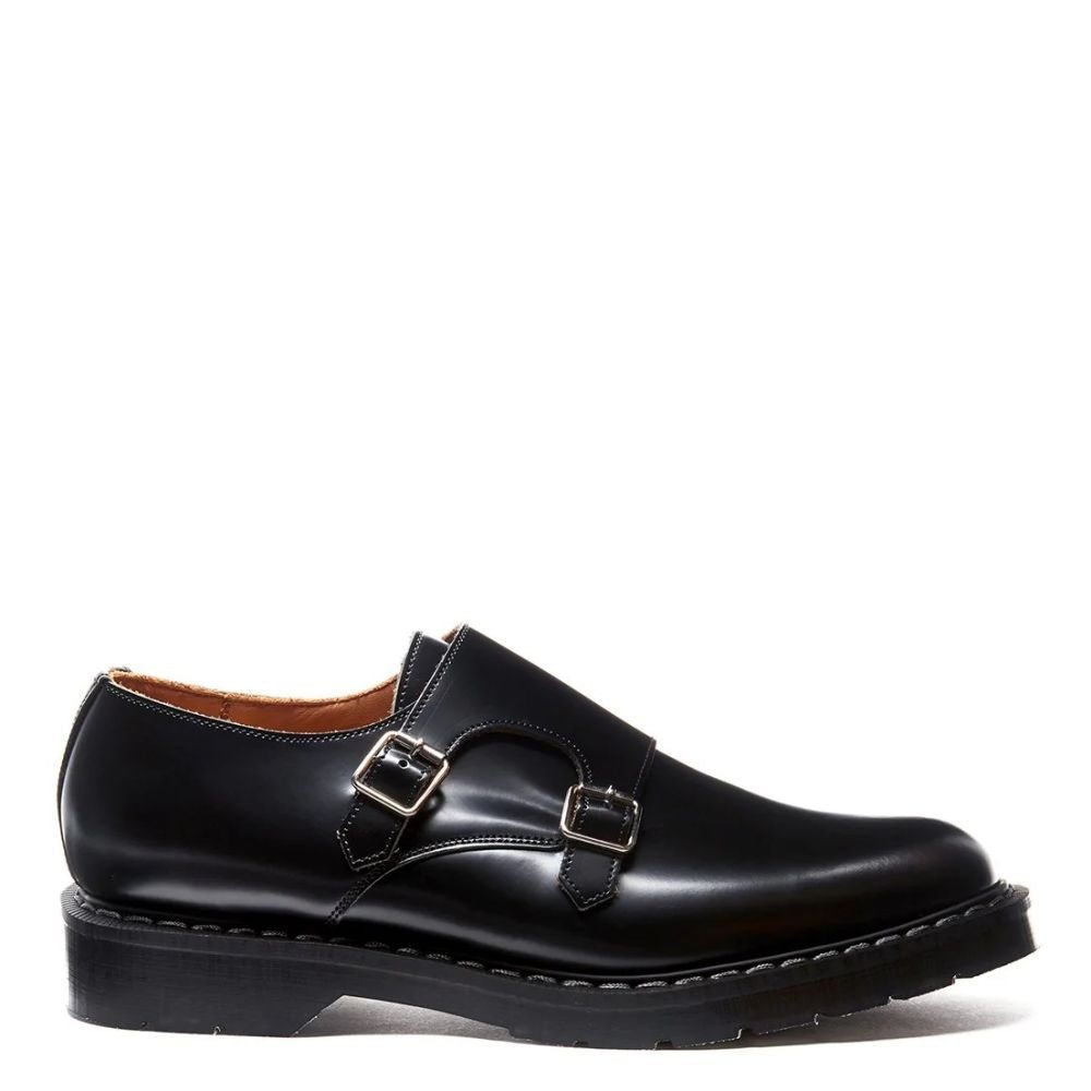 Solovair Double Buckle Monk in Black Hi-Shine