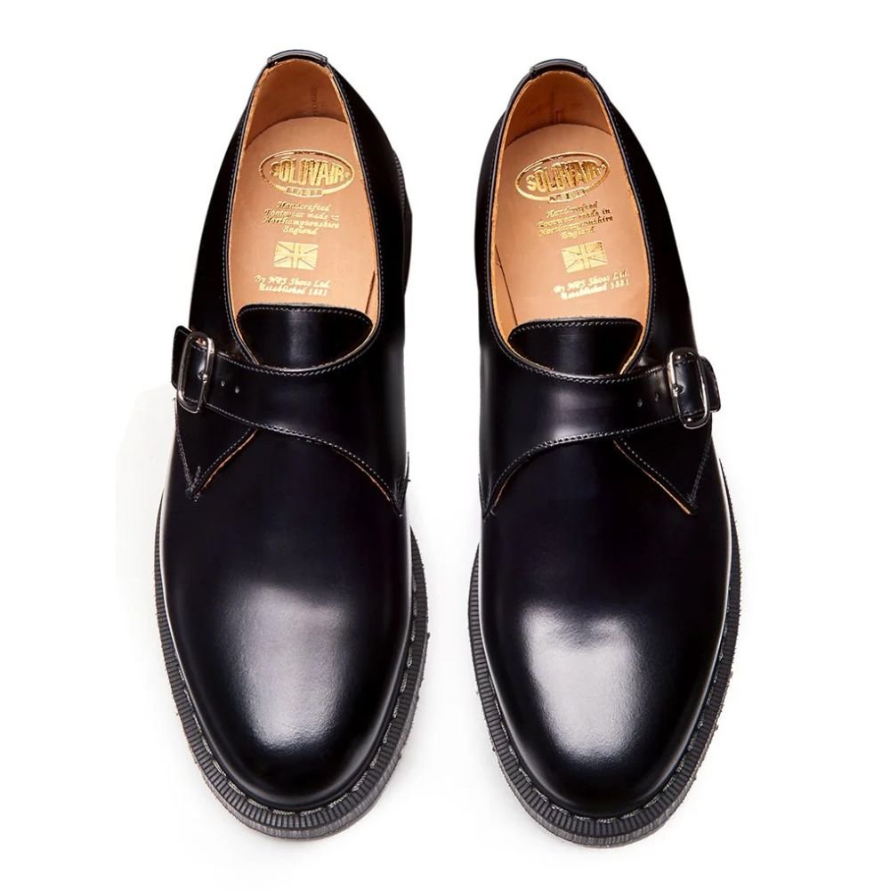 Solovair Single Buckle Monk Shoe in Black Hi-Shine