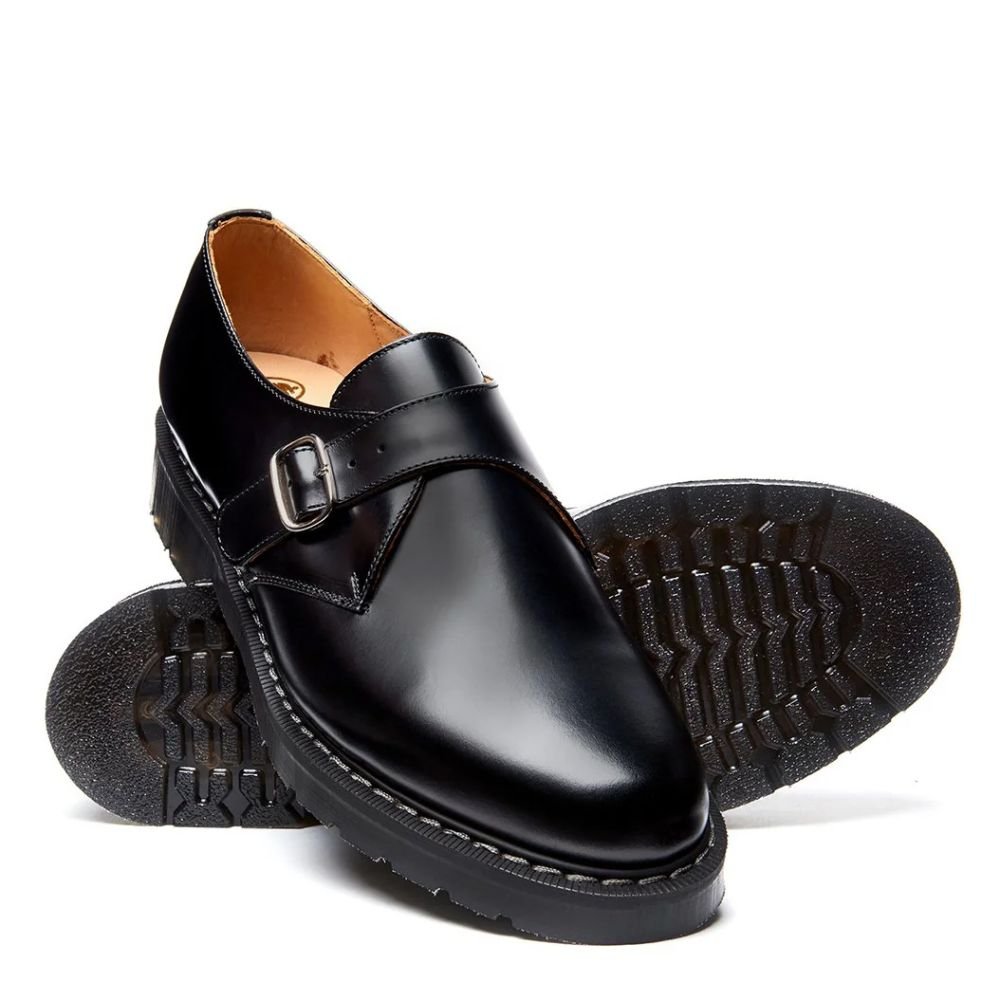 Solovair Single Buckle Monk Shoe in Black Hi-Shine